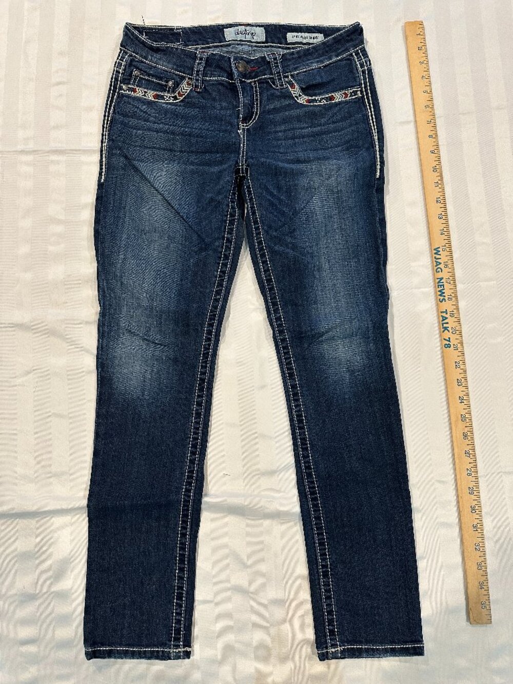 Daytrip Jeans, Women's Dark Wash LYNX Ankle Skinny Embroidered Pockets Size 28